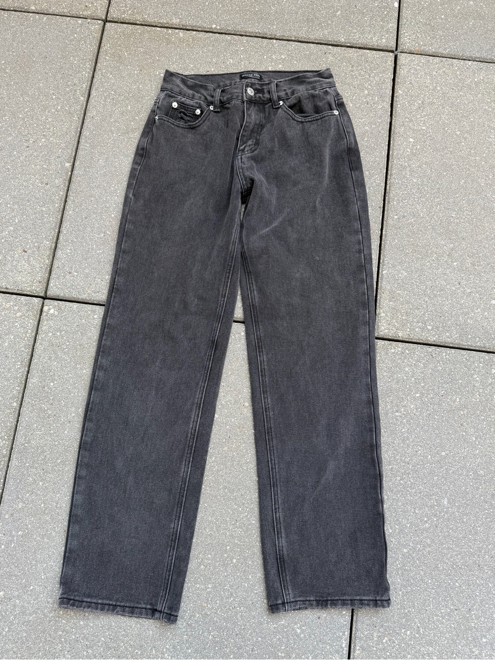 White Fox Fashion Society Mid Rise Straight Leg Jeans Acid Black XS